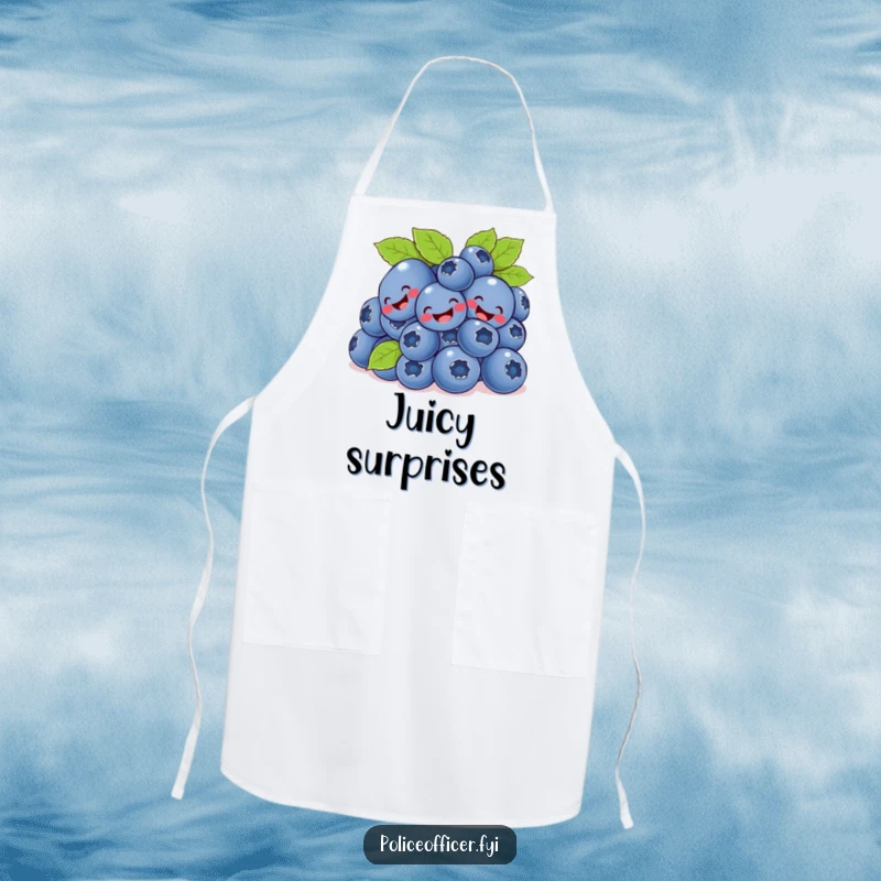 Funny bunch of blueberries giggling and tumbling on a kitchen apron, ready for culinary fun.