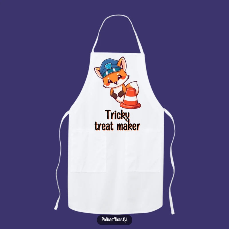 Funny Fox Police Apron: Chef Fox With Traffic Cone, Hilarious Kitchen Gift