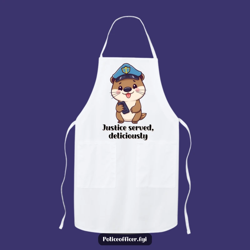 Funny Otter Cop Apron: Cheerful Officer With Remote, Perfect For Kitchen Funny Gift!