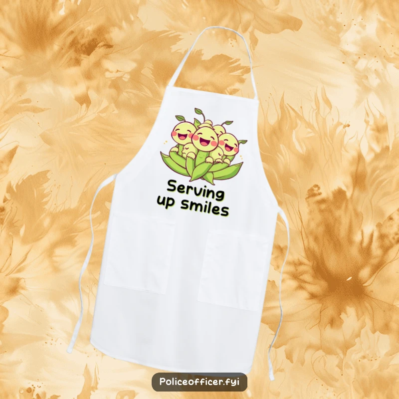 Funny Apron: A cheerful bunch of peas laughing as they roll, hilariously bringing joy and cheerful energy to kitchen tasks.