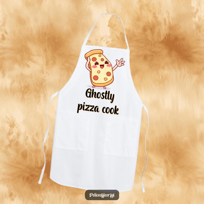 Funny pizza apron showing a smiling pizza slice giving a playful high-five, perfect for a fun cooking experience.