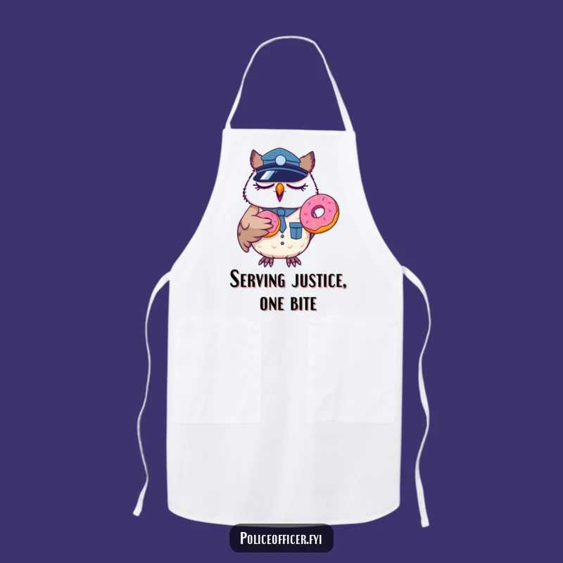 Funny Sleepy Owl Officer Apron: Yawning Cop Donut Kitchen Gift