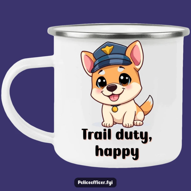Funny Bouncy Dog Officer Camping Mug: Wagging Tail Cop Gear