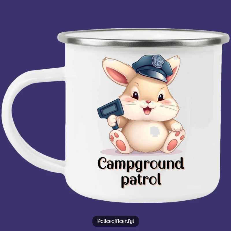 Funny Bunny Cop Camping Mug: Enamel, Cute Officer Cup for Whimsical Adventures