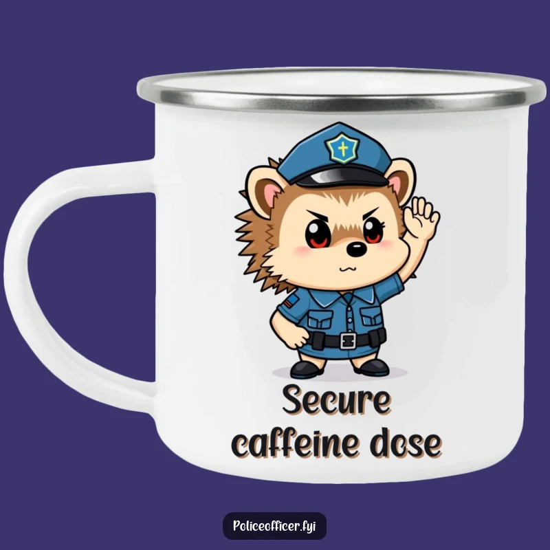 Funny Hedgehog Cop Camping Mug: Adventure with This Determined Officer