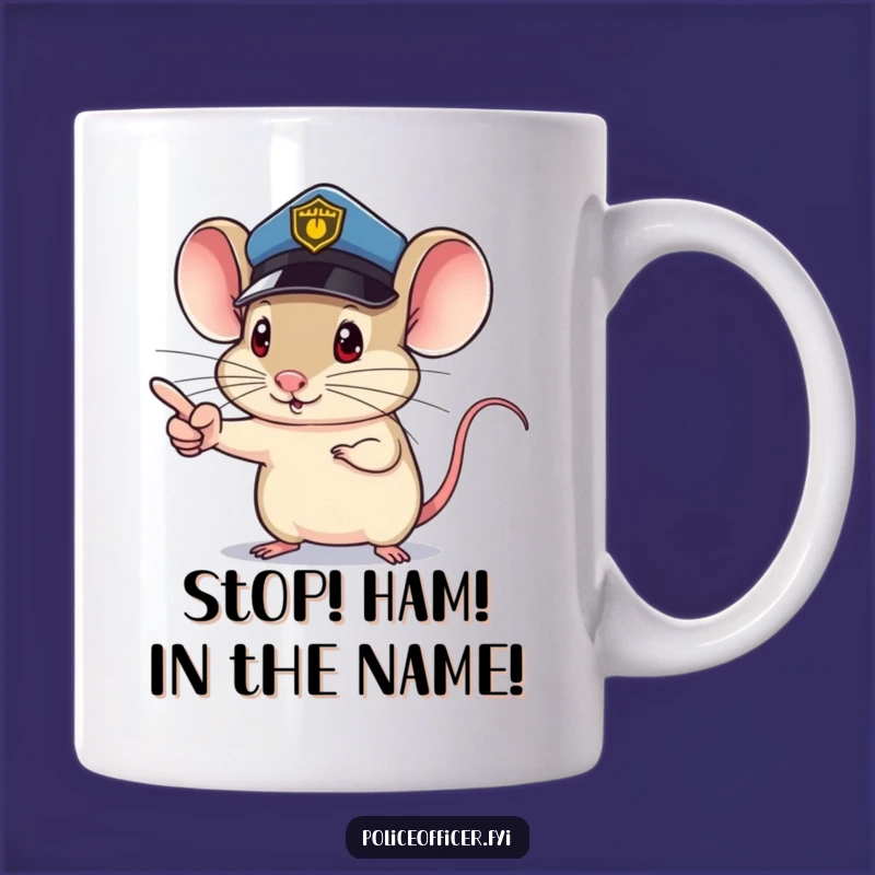 Funny Mouse Cop Mug: Tiny Finger Points the Way to Coffee Gift