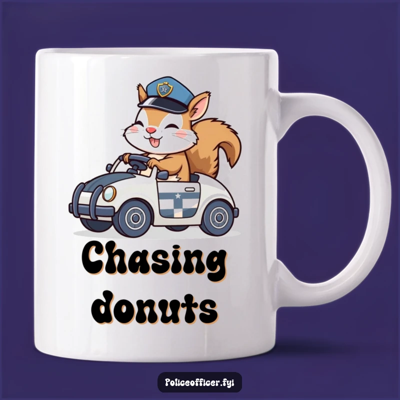 Funny Squirrel Cop Mug: Toy Car Chase Humor Gift