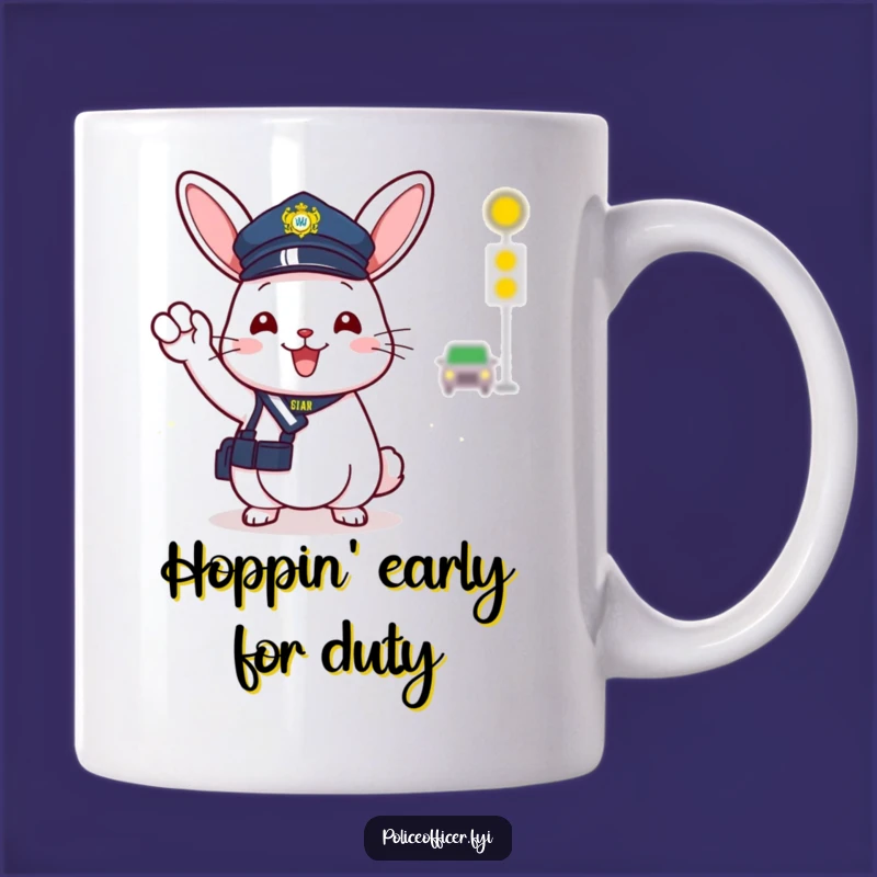 Funny Bunny Traffic Cop Mug: Cheerful Police Bunny Directing Traffic, Perfect Gift