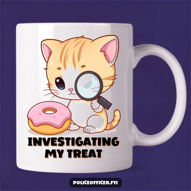Funny Kitten Detective Mug: Curious Cat Investigates Donut for a Hilarious Sip