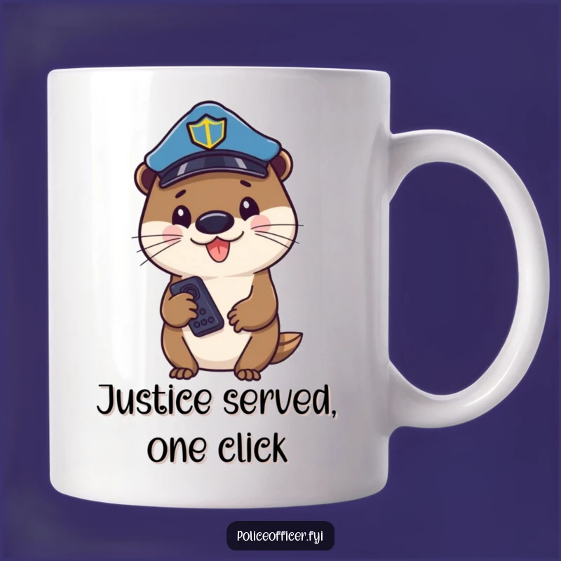 Funny Otter Cop Mug: A Cheerful Officer Holding Remote, Perfect Gift!