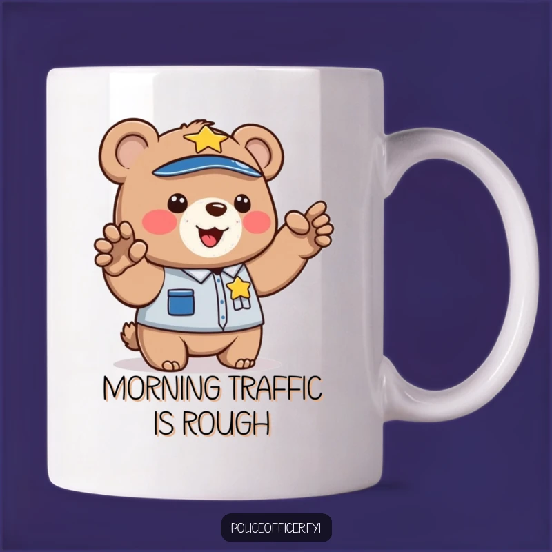 Funny Bear Cop Mug: Cheerful Cub Directing Traffic, Perfect Law Enforcement Gift