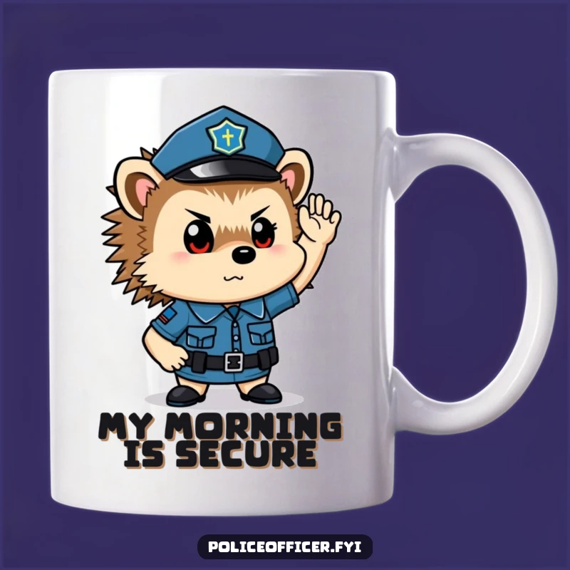 Funny Hedgehog Cop Mug: A Determined Officer's Saluting for Your Perfect Gift