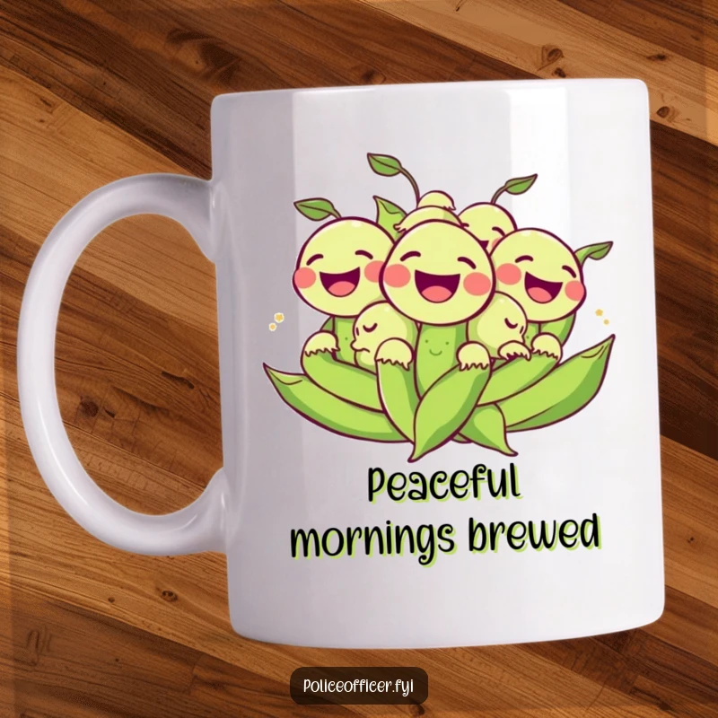 Funny Mug: A cheerful bunch of peas laughing heartily as they roll, radiating pure joy and playful energy.