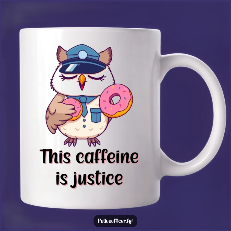 Funny Sleepy Owl Officer Mug: Yawning Cop with Donut Gift