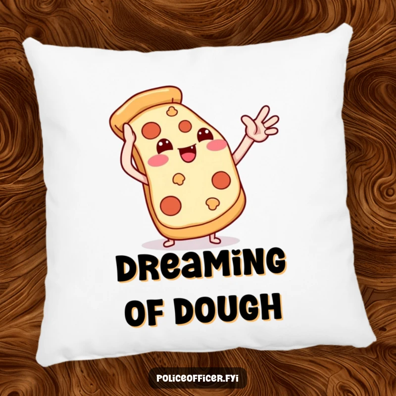 Funny pizza pillow featuring a smiling pizza slice giving a playful high-five, offering soft comfort and a humorous touch.