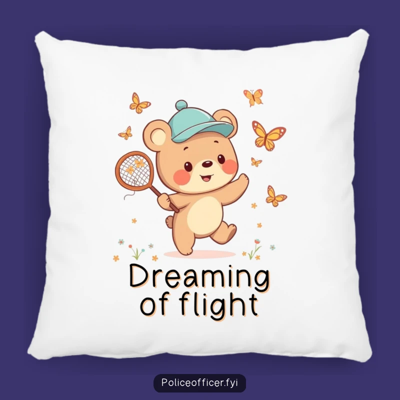 Funny Bear Cub Pillow: Soft, Jaunty Cap Butterfly Chaser Cushion