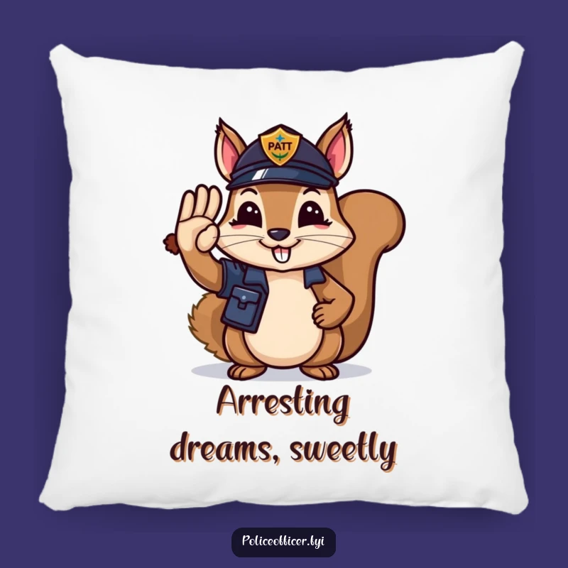 Funny Squirrel Officer Pillow: Acorn Salute Comfort, Adorable Funny Gift