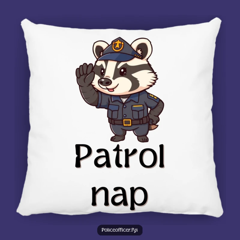 Funny Badger Cop Pillow: Cozy Determined Officer Comfort Gift