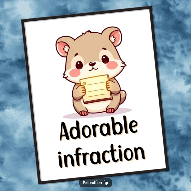 Funny digital art print of a small animal holding a glowing citation pad purposefully, ideal for humorous wall decor.