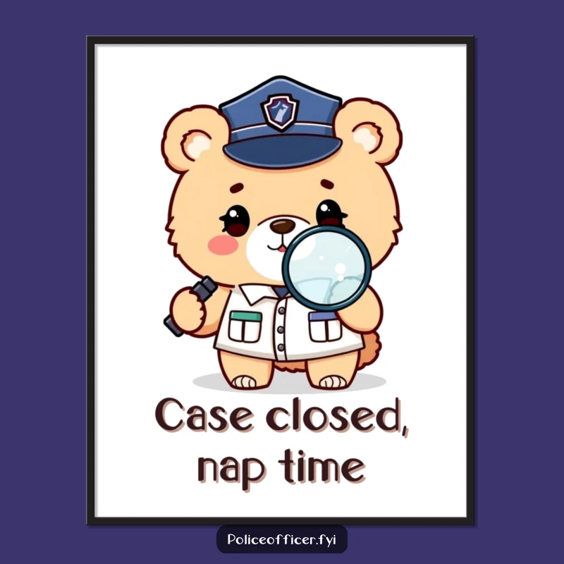 Funny Bear Detective Digital Art: Winking Police Bear Print, Printable Gift