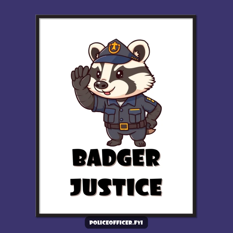 Funny Badger Cop Digital Art: Determined Officer Print