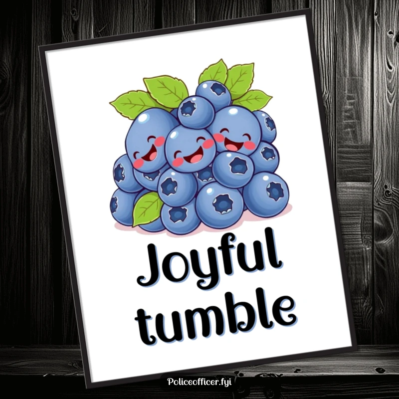Funny bunch of blueberries giggling and tumbling, available as a downloadable digital art print.