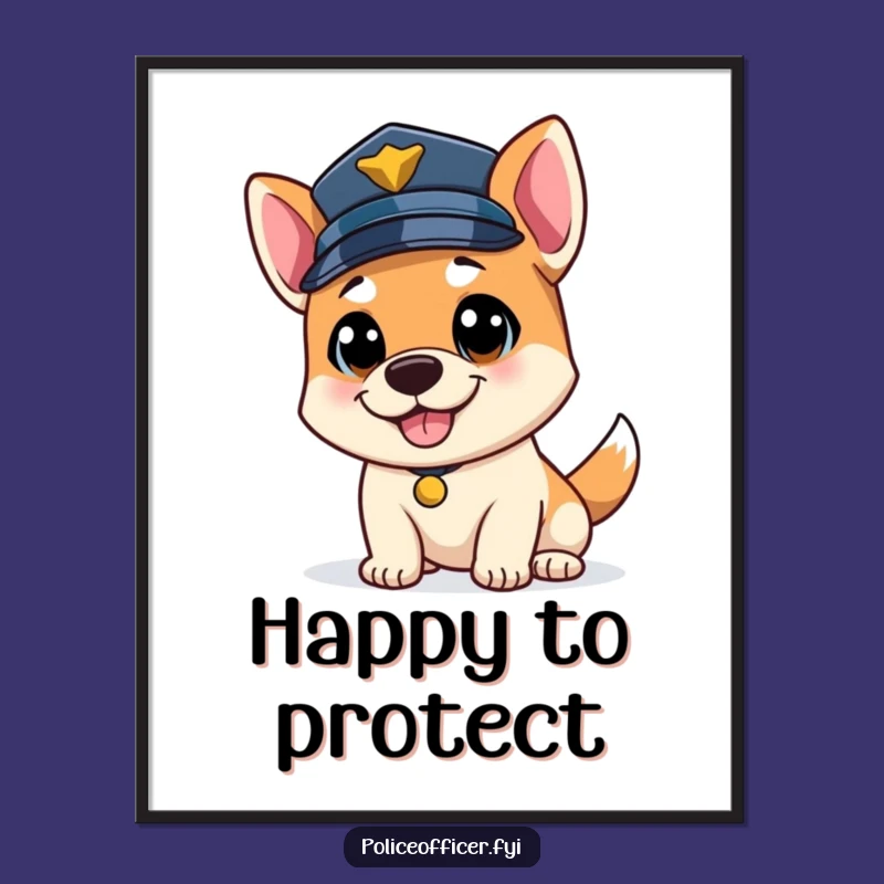 Funny Bouncy Dog Officer Digital Print: Wagging Tail Art Gift