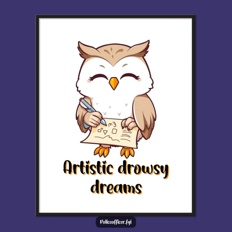 Funny Owl Writer Digital Art: Contented Doodles for Your Creative Canvas Gift