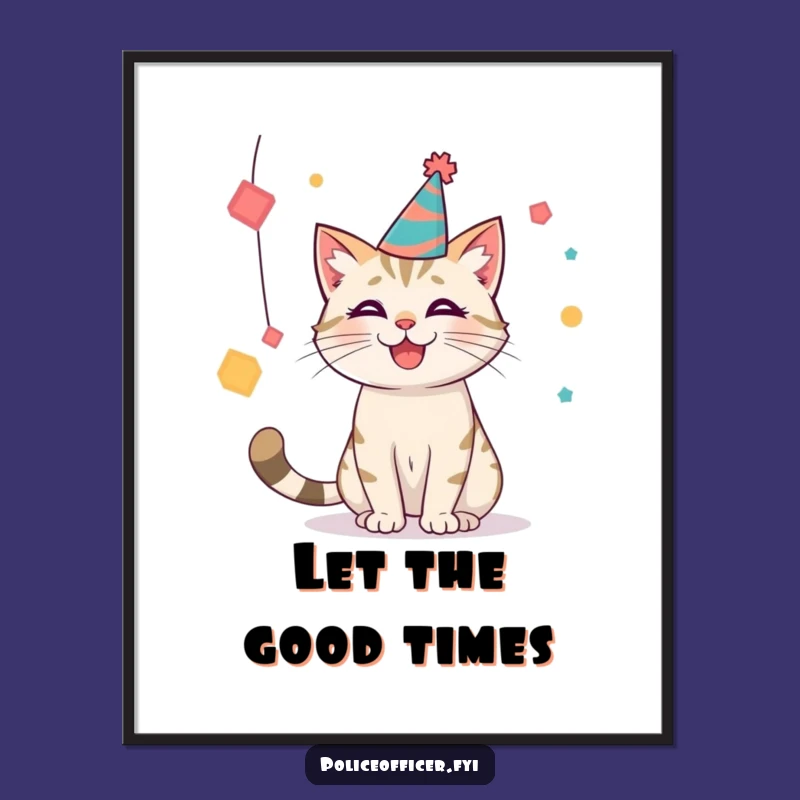 Funny Party Cat Digital Art Print: Festive Wall Decor for Celebrations