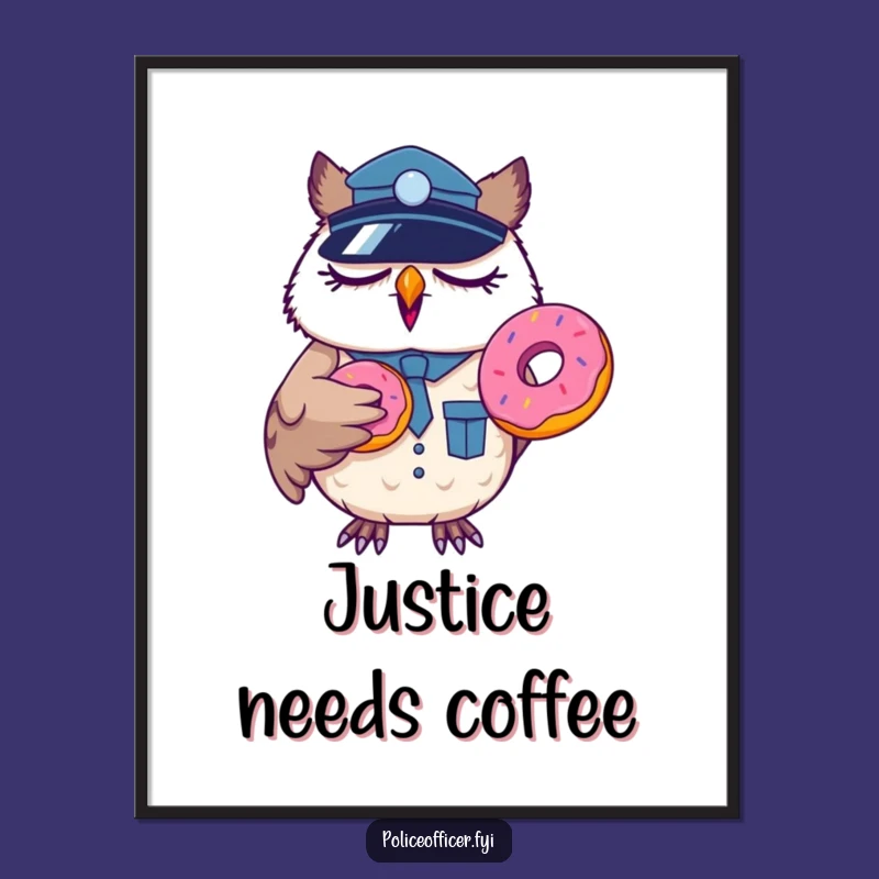 Funny Sleepy Owl Officer Digital Print: Yawning Cop Art Gift