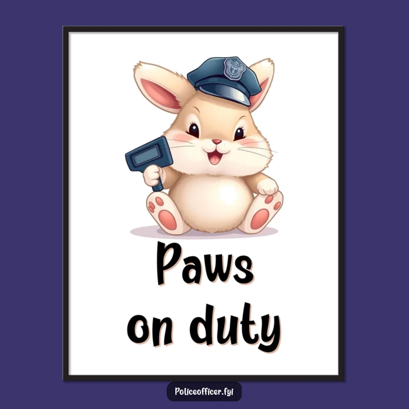 Funny Bunny Cop Digital Art: Cute Traffic Director Print for Whimsical Decor