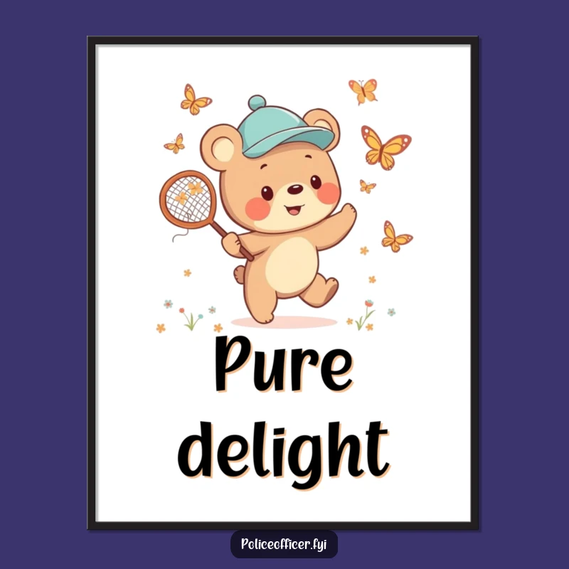 Funny Bear Cub Digital Art: Jaunty Cap Hunter Print for Cheerful Decor