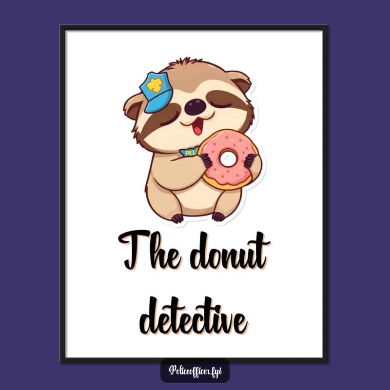 Funny Sloth Police Digital Art: Sleepy Donut Cop Print, an Instant Relaxing Funny Gift!