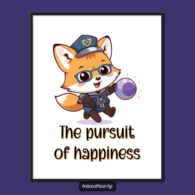 Funny Fox Cop Digital Art: Instant Playful Decor, Cub Chasing Ball, Unique Gift