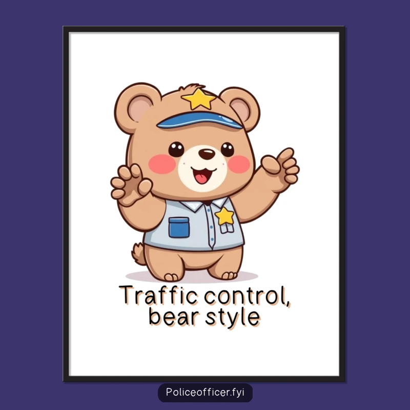 Funny Bear Cop Digital Art: Instant Law Enforcement Humor, Adorable Print, Gift