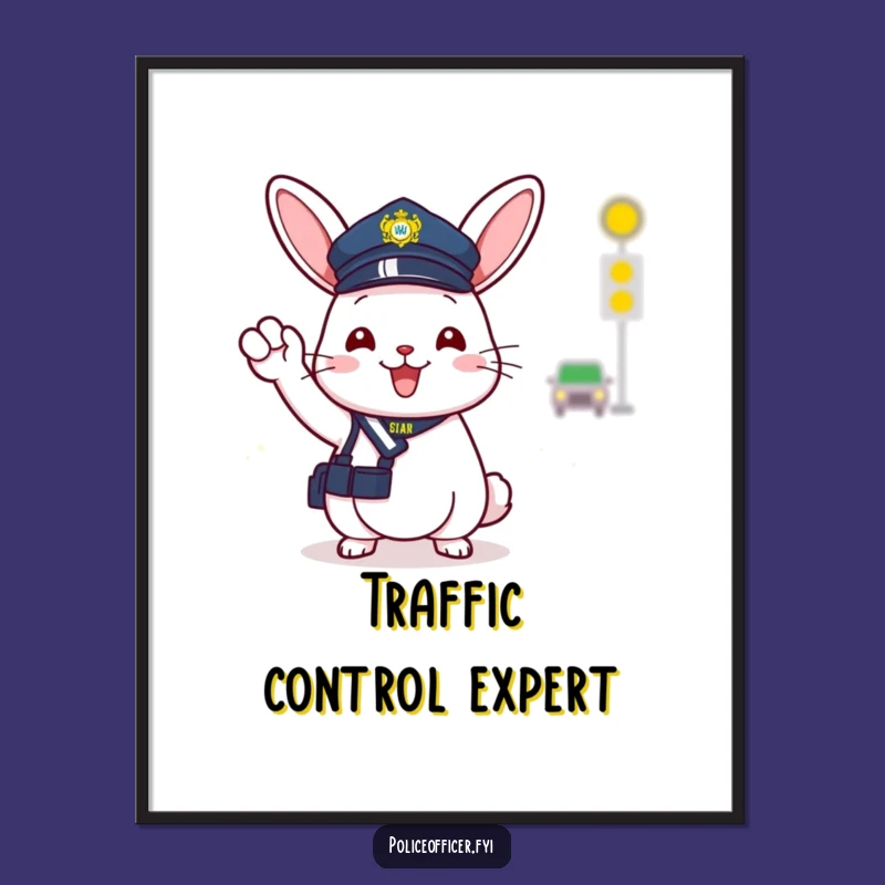 Funny Bunny Digital Art: Cheerful Police Bunny Directing Traffic, Printable Gift
