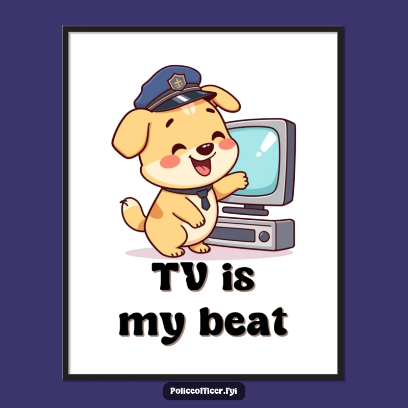 Funny Police Dog Digital Art: Happy TV Guide, a Hilarious Downloadable Print
