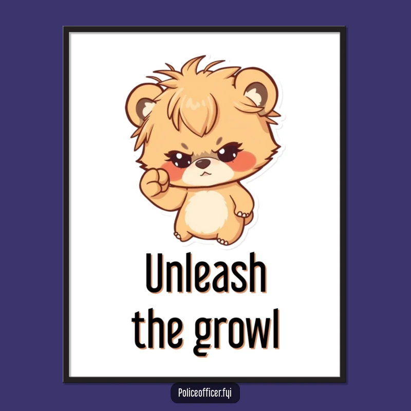 Funny Bear Cub Digital Art: Messy Hair Determined Cub Shaking Fist - Instant Download Gift