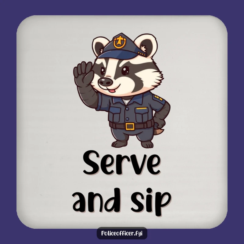 Funny Badger Cop Coaster: Determined Protection Gift