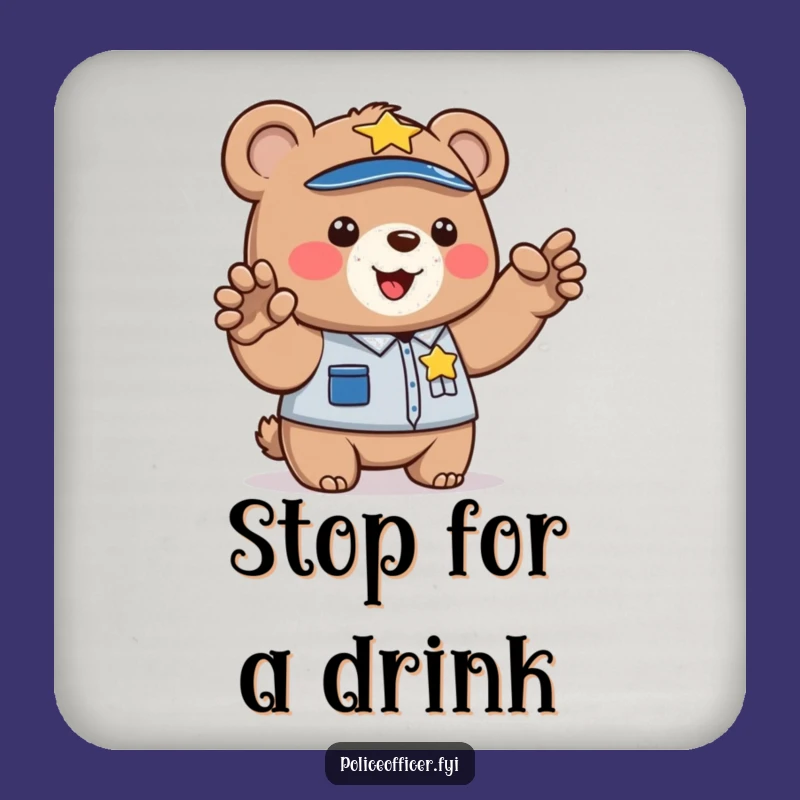 Funny Bear Cop Coaster: Protect Surfaces with Lawful Humor, Quirky Gift