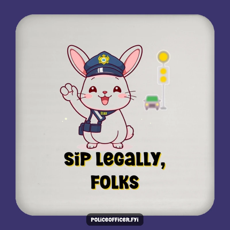 Funny Bunny Coaster: Protect Surfaces With Police Bunny Art, Ideal Gift