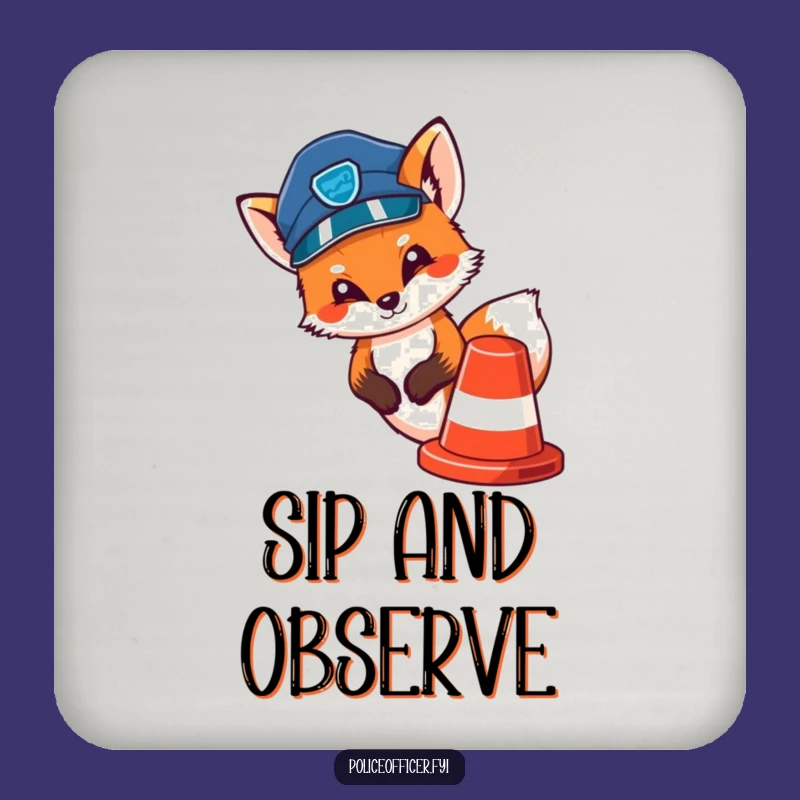 Funny Fox Police Coaster: Protect Surfaces With Cop Fox Art, Ideal Gift