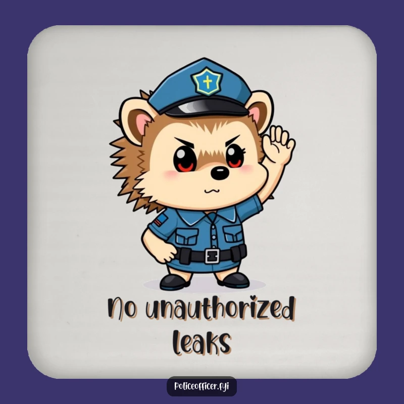 Funny Hedgehog Cop Coaster: Protect Surfaces with This Determined Officer