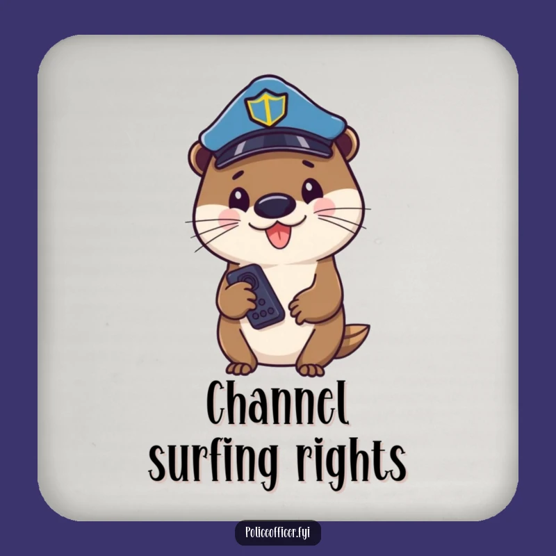 Funny Otter Cop Coaster: Cheerful Officer With Remote, Perfect Funny Gift!