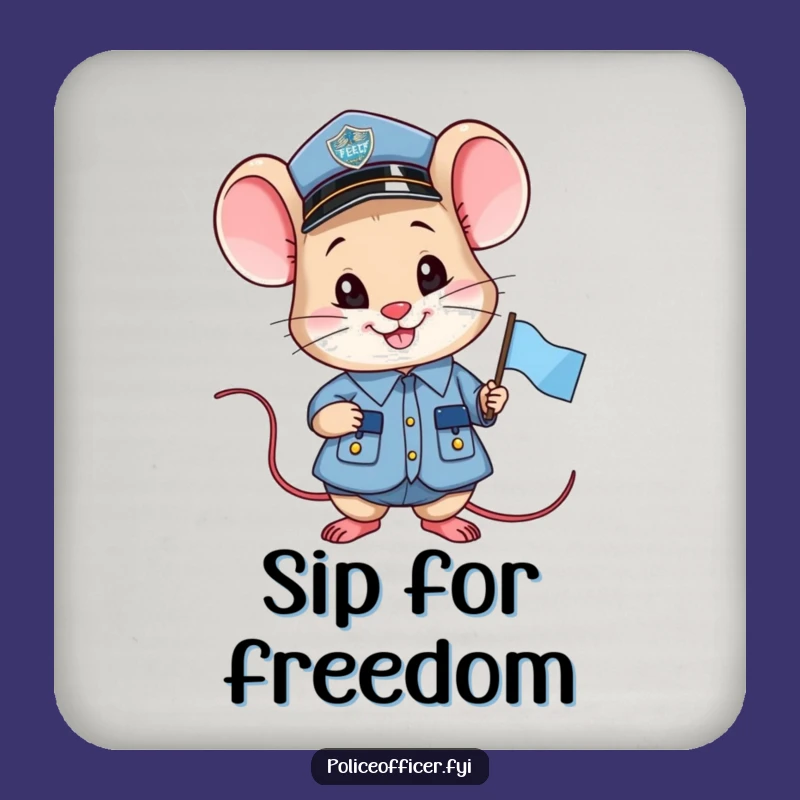 Funny Proud Mouse Officer Coaster: Small Flag Cop Protector