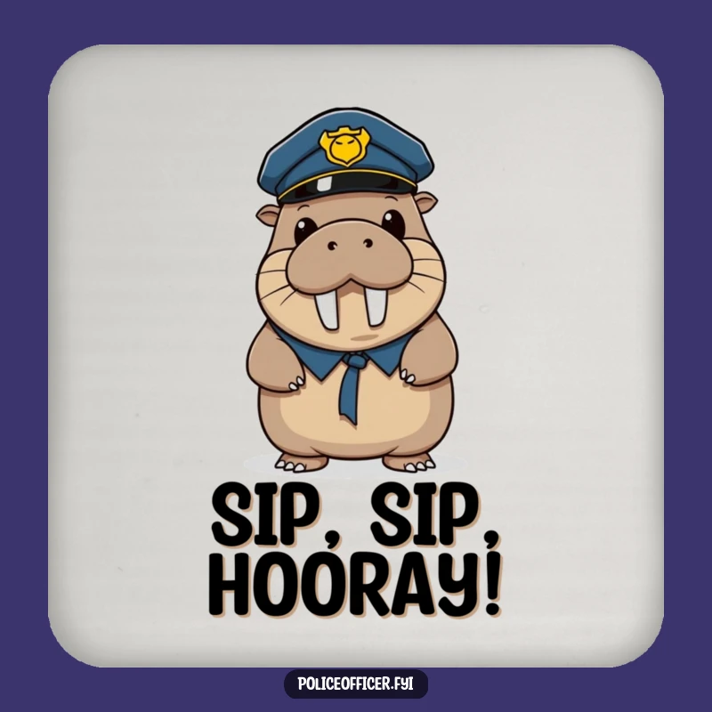 Funny Walrus Police Coaster: Wobbly Officer Protection, a Humorous Table Gift