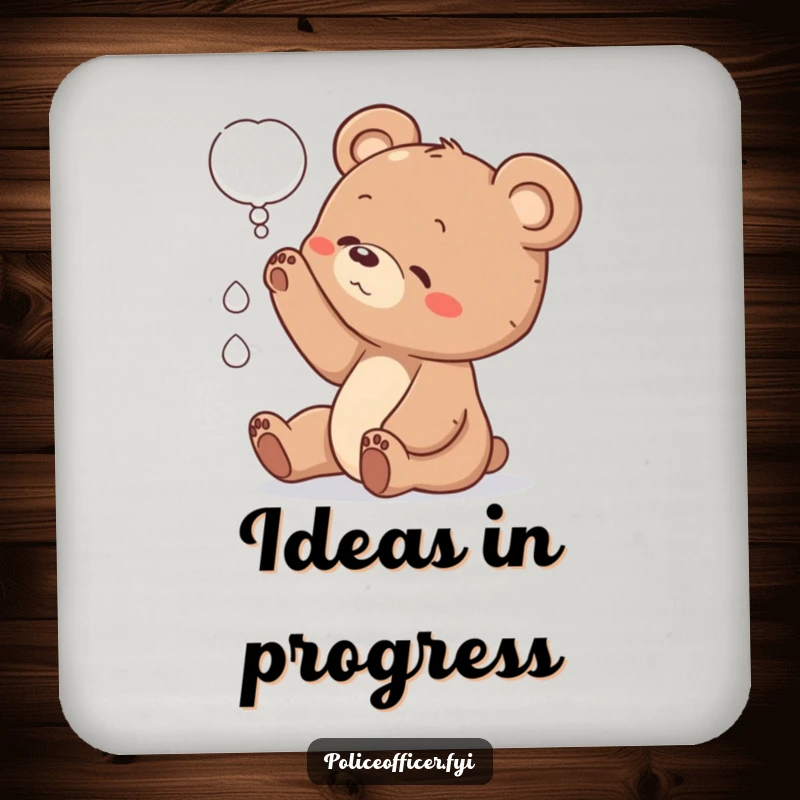 Funny bear cub coaster showing a cub reaching for a thought bubble, adding a touch of playful curiosity to table settings.