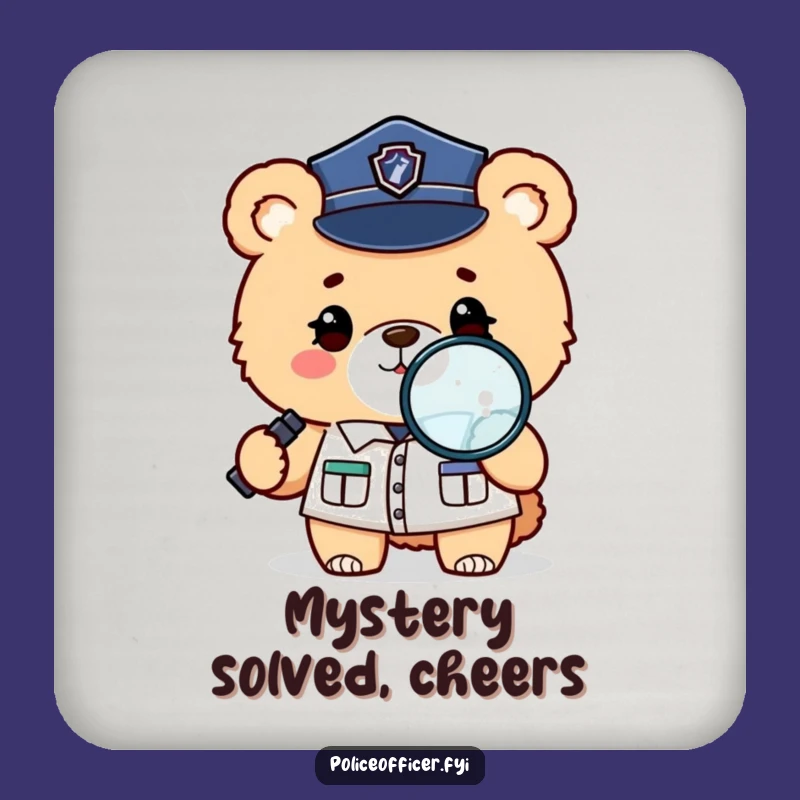 Funny Bear Detective Coaster: Protect Surfaces With Police Bear Art, Ideal Gift