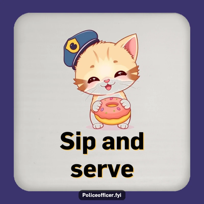 Funny Kitten Police Donut Coasters - Protect Surfaces with Humor!