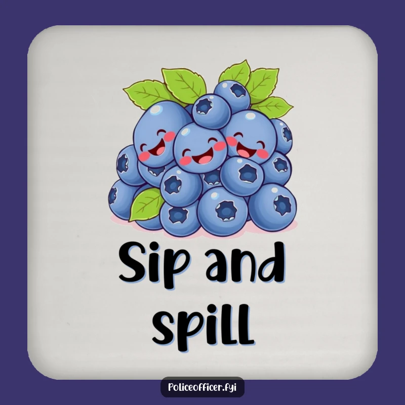 Funny Blueberry Bunch Drink Coaster - Protect Surfaces with Cartoon Berry Fun